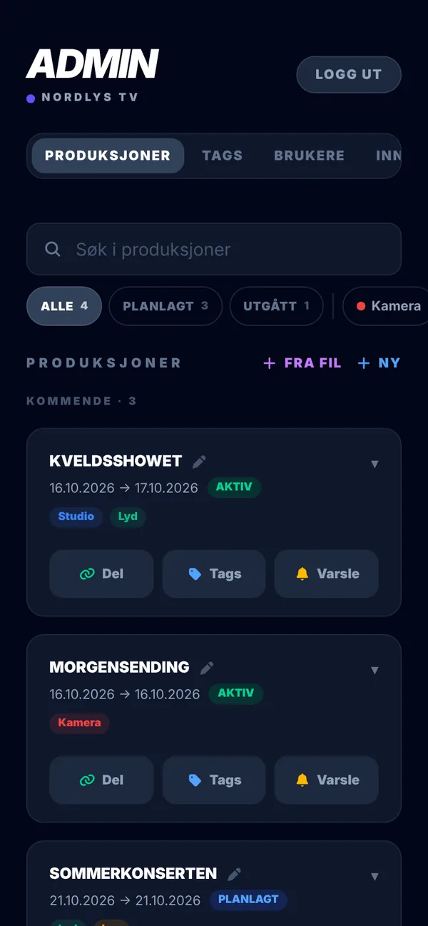 Admin-panelet på mobil