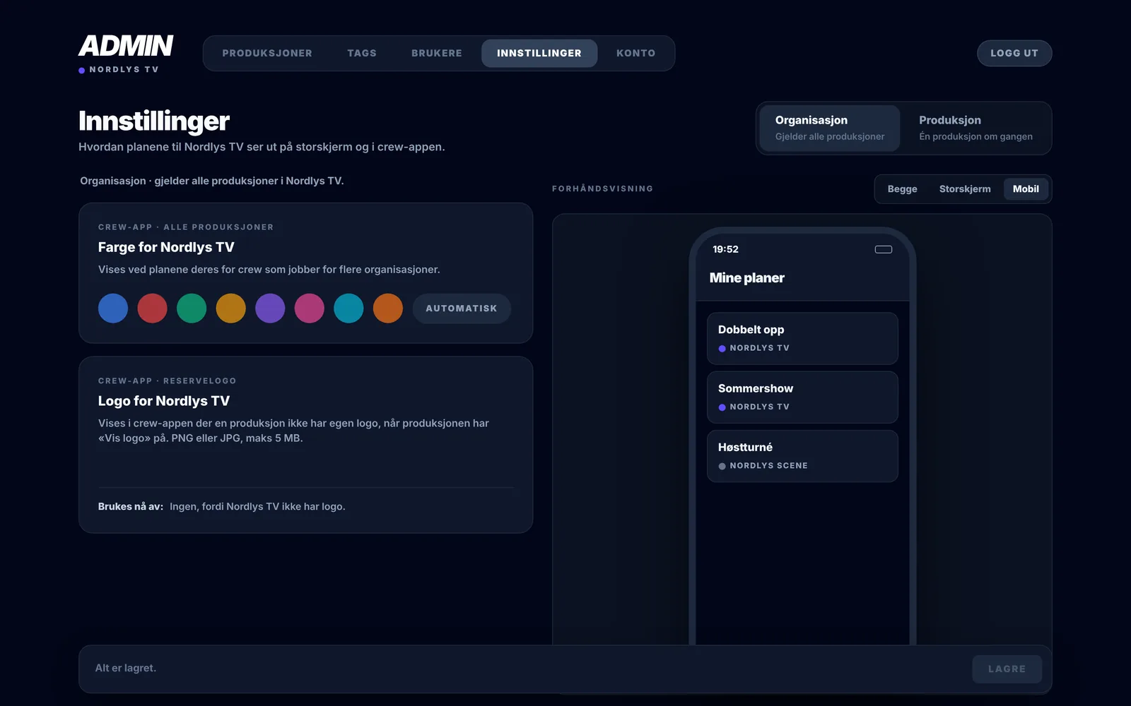 Innstillinger for organisasjonen