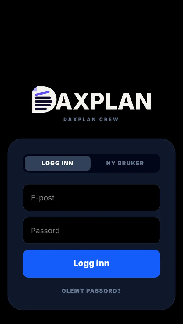Innloggingsskjermen i Daxplan