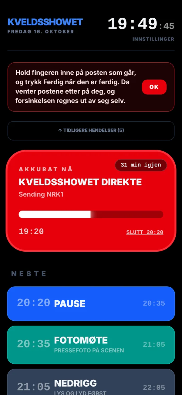 Første gang ser tidsansvarlig en rød boks som forklarer det lange trykket
