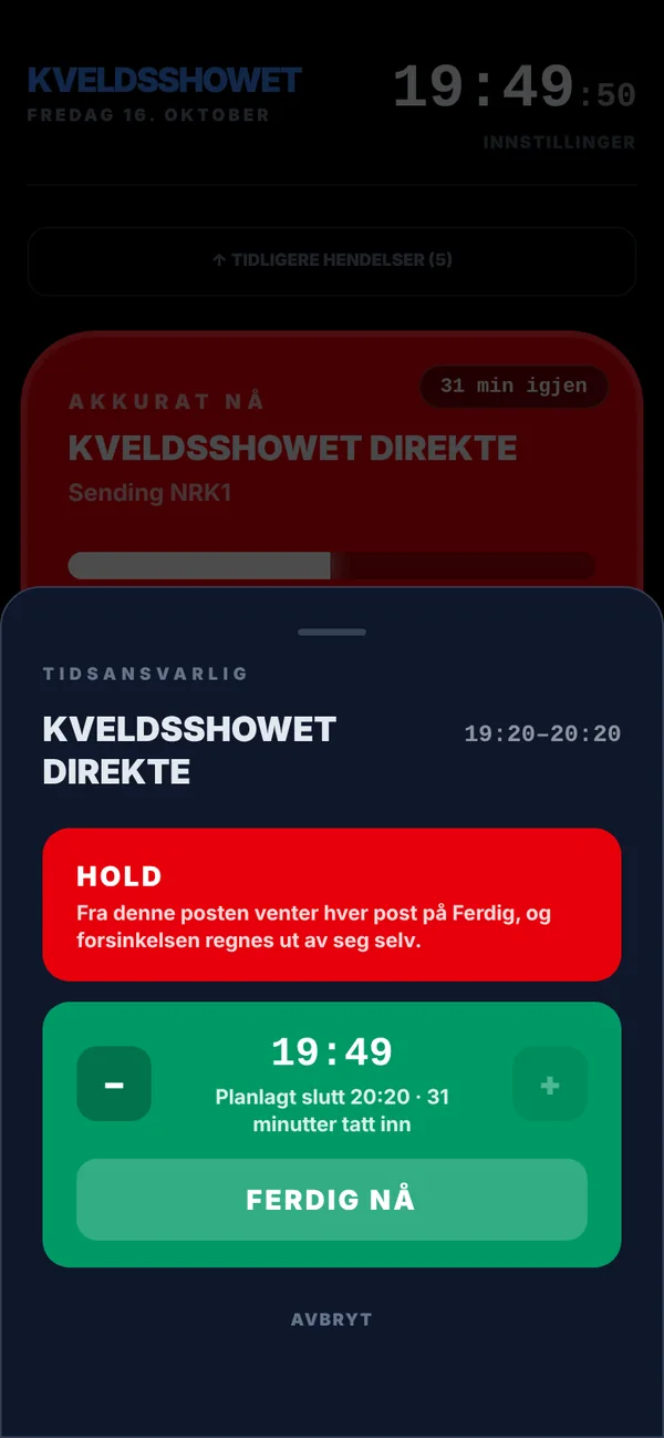 Panelet med den røde Hold-knappen